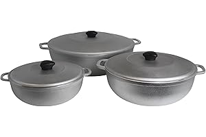 IMUSA 3-Piece(1.5/3.5/7.0 Quart) Dutch Oven Set in Silver for Jamaican Cooking