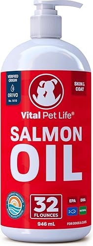 Salmon Oil for Dogs  Cats Fish Oil Omega 3 EPA DHA Liquid Food Supplement for Pets All Natural Supports Healthy Skin  Coat Joint  Bone Health