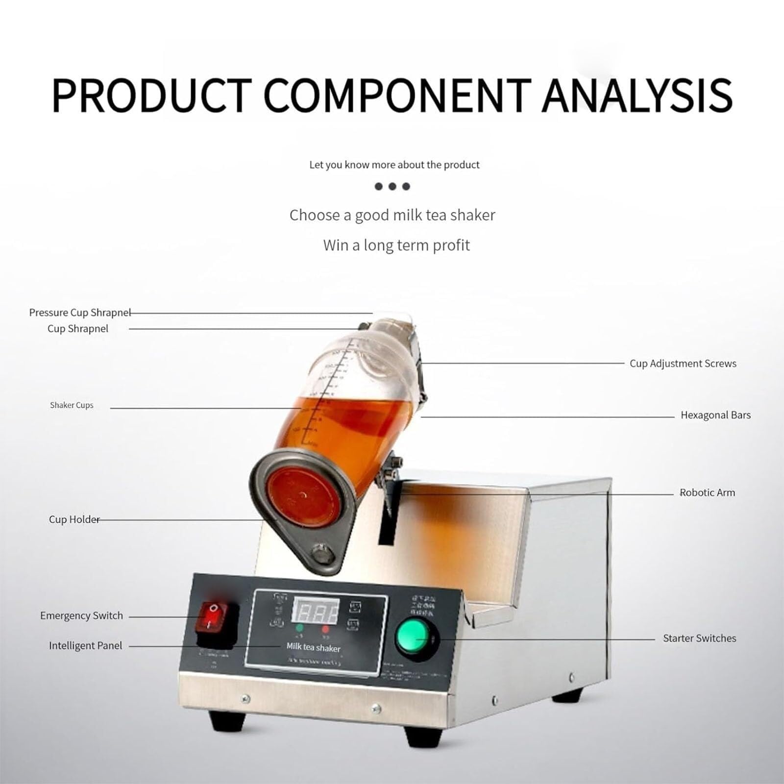 Shaker automatico per cocktail, shaker elettrico per bubble tea da 140 W con display digitale, tempo regolabile da 0 a 180 secondi, shaker per tè al latte con piedini antiscivolo
