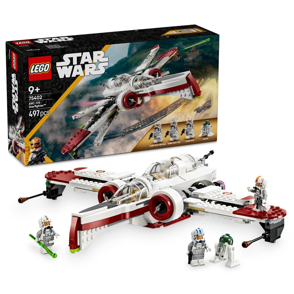 LEGO Star Wars Myśliwiec ARC-170, Zabawka dla Dziecka do Zbudowania dla Fana Filmu Gwiezdne Wojny: Zemsta Sithów, Zestaw ze Statkiem Kosmicznym dla 9-latka, Prezent dla Chłopca i Dziewczynki 75402