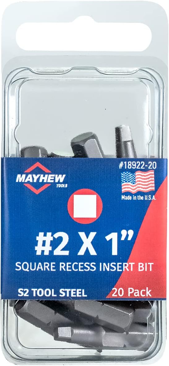 Mayhew Tools 18922-10 USA Square Recess Insert Bit, #2 x 1", 10-Pack