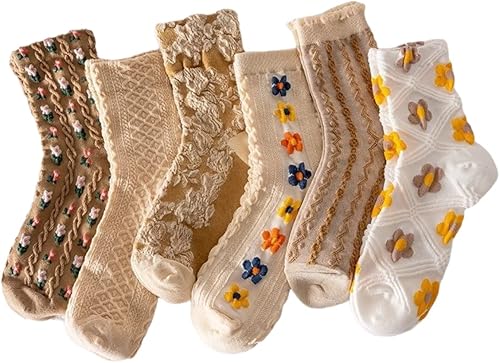 Miniatura 7 de MeganJDesigns Juego de 6 pares de calcetines de algodón de punto grueso transpirable de invierno para mujeres y niñas