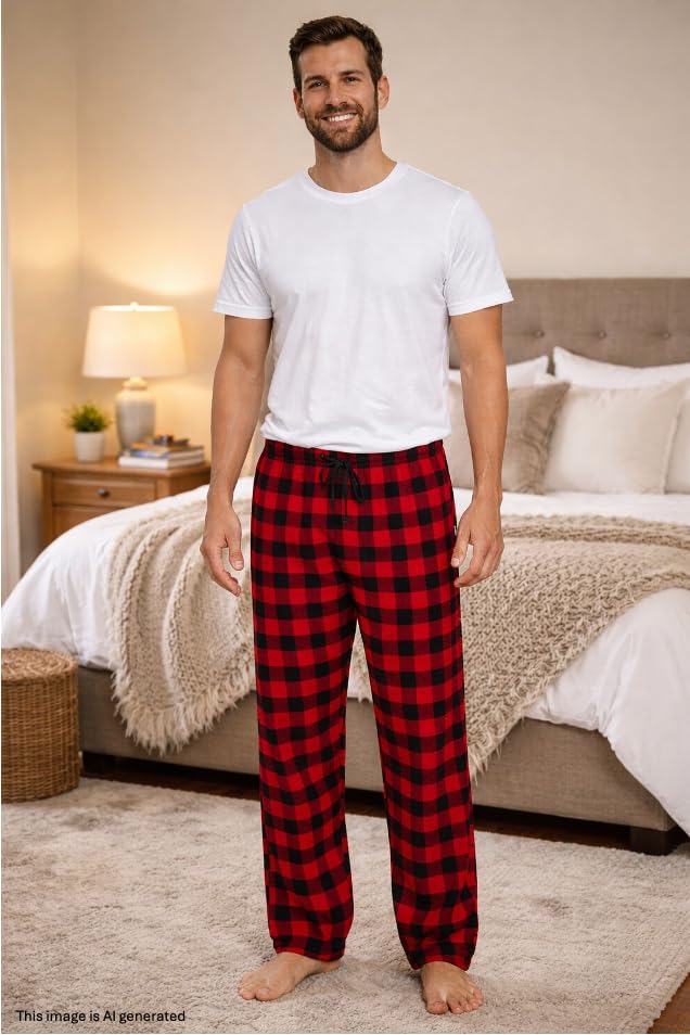 Hanes Ultimate Men's Flannel Pant, red Buffalo Plaid, Small - image 2