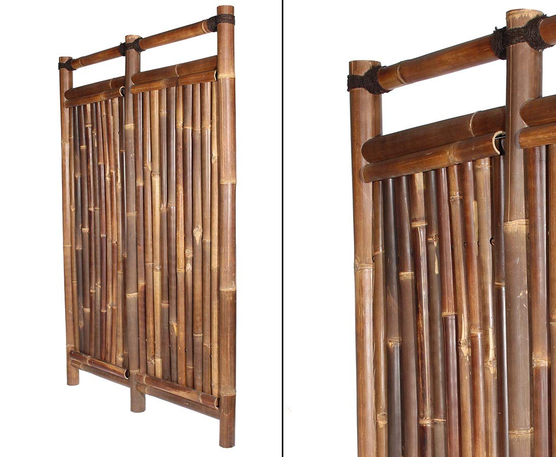Bambuszaun "Jakarta" 180x120cm schwarz-braun starr aus dicken Wulung Bambusrohren mit 6 bis 7cm Durchmesser