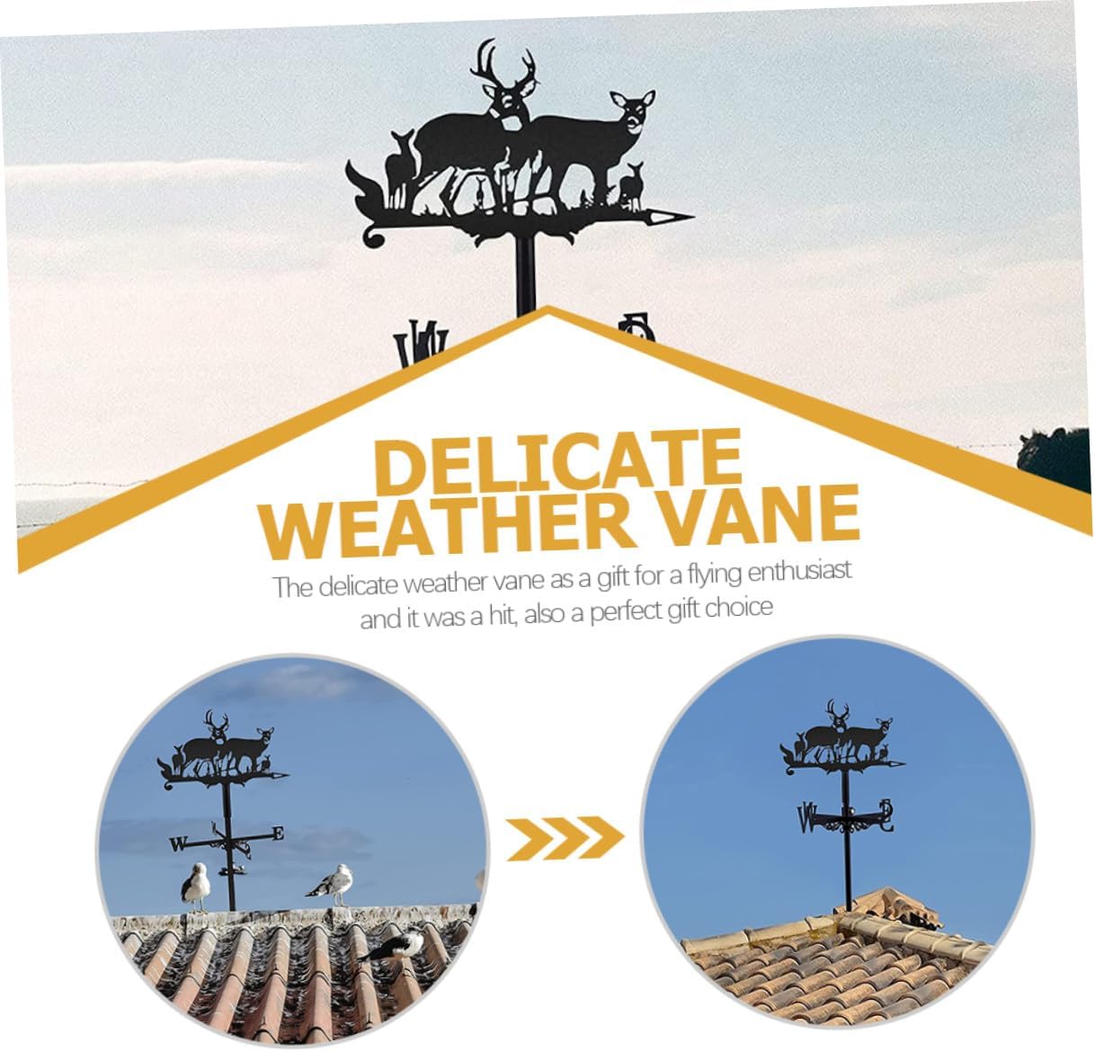 Garden Weathervane Iron Deer Wind Direction Indicator Outdoor Yard Lawn Decorative Patio Stake Weather Vane for Roof Mount