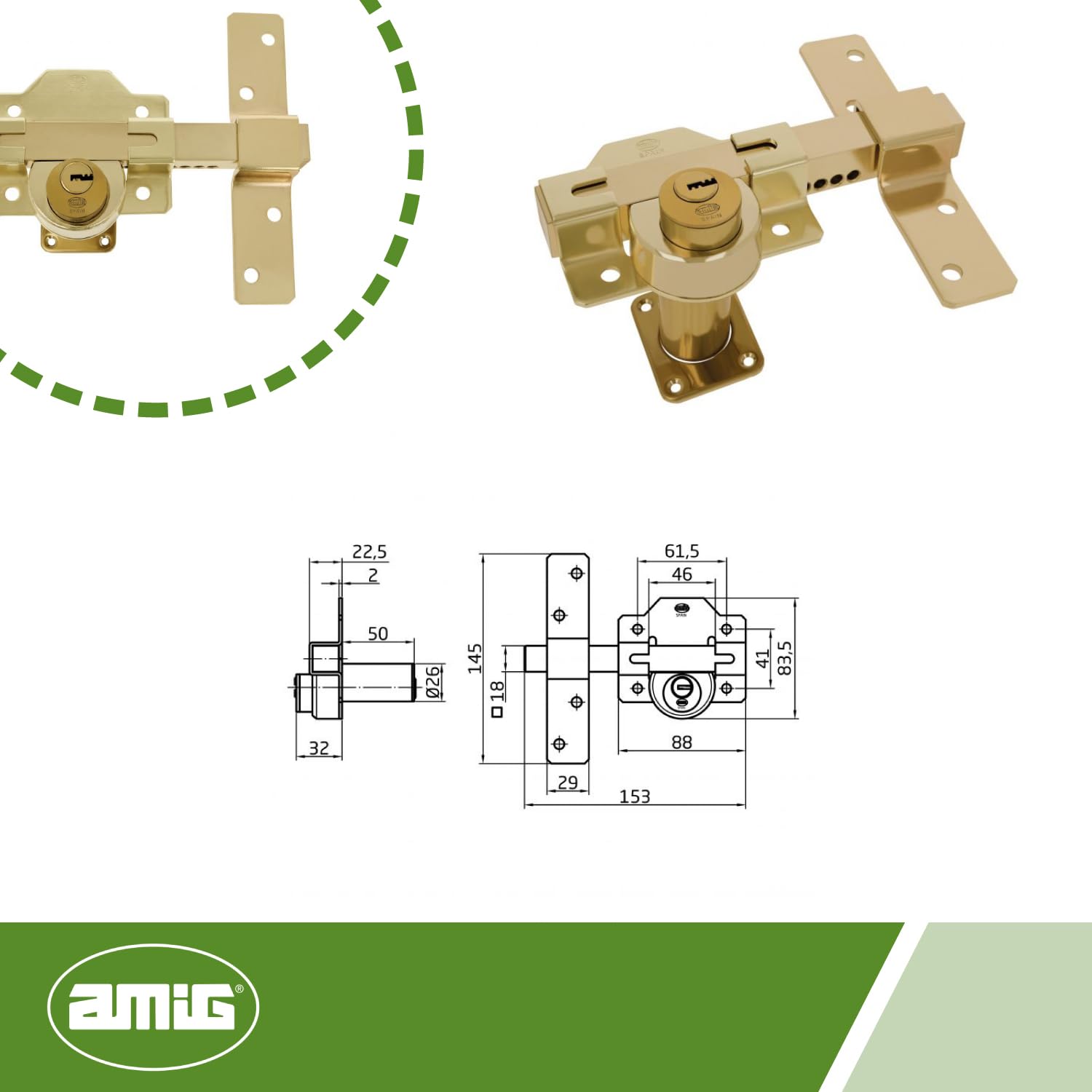 Amig, Door Security Bolt Surface Mounted Lock with Round Cylinder Inside and Outside Mod. 4, Key Lock, 88 x 153 mm - Image 4