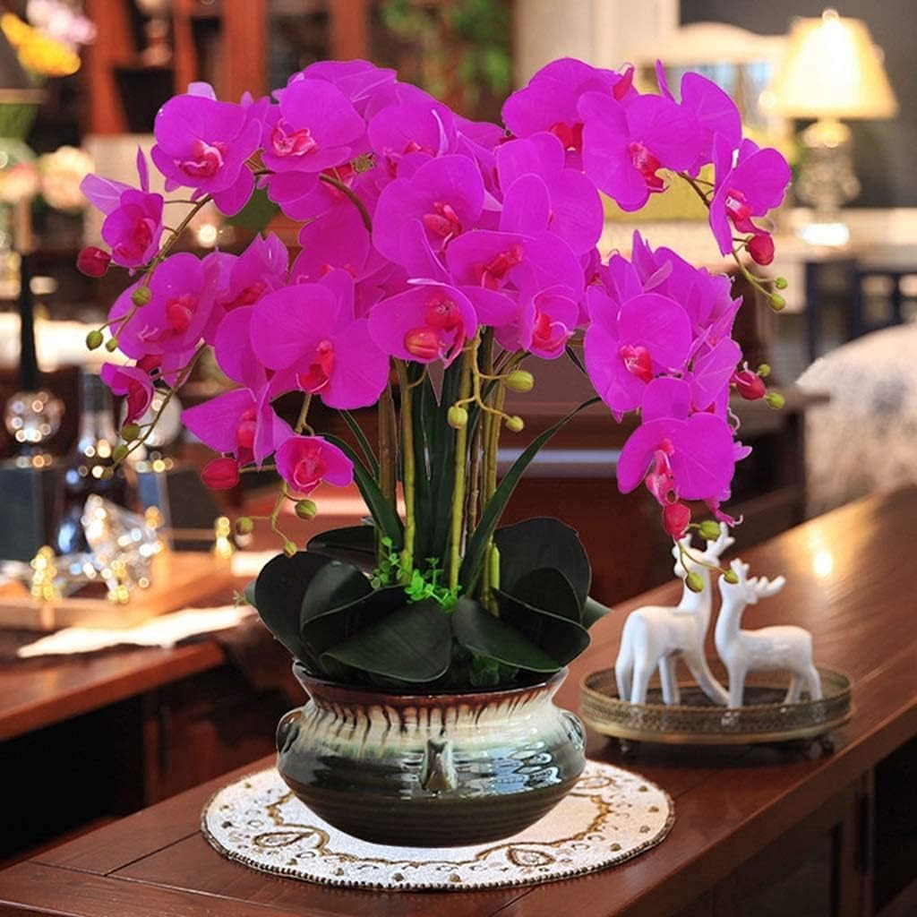 Orchidee finte 21,65 Pollici Fiore Artificiale Poliuretano Fiori Artificiali Phalaenopsis con Vaso in Ceramica Orchidea Artificiale