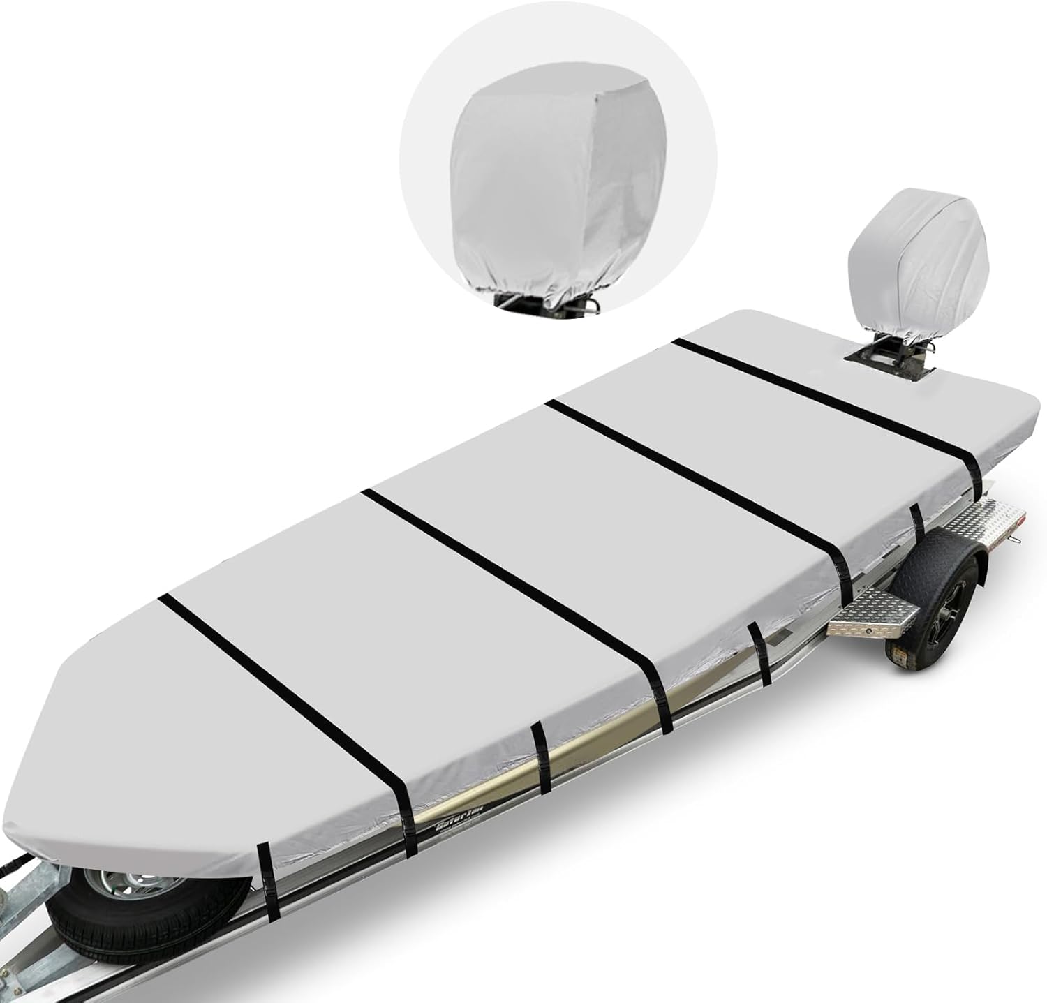 1200D Jon Boat Cover,Composite Waterproof Technology Covers with Anti-UV Motor Cover Suit for Trailerable,Mooring,Sorage,Fit for 16ft Jon Boat,Marine Grade Canvas,Gray