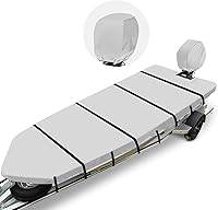 Vista 8 de Funda para barco Jon 1200D, cubierta de tecnología impermeable compuesta con cubierta de motor anti-UV para remolque, amarre, sorage, apta