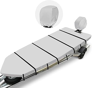 1200D Jon Boat Cover,Composite Waterproof Technology Covers with Anti-UV Motor Cover Suit for Trailerable,Mooring,Sorage,Fit for 16ft Jon Boat,Marine Grade Canvas,Gray