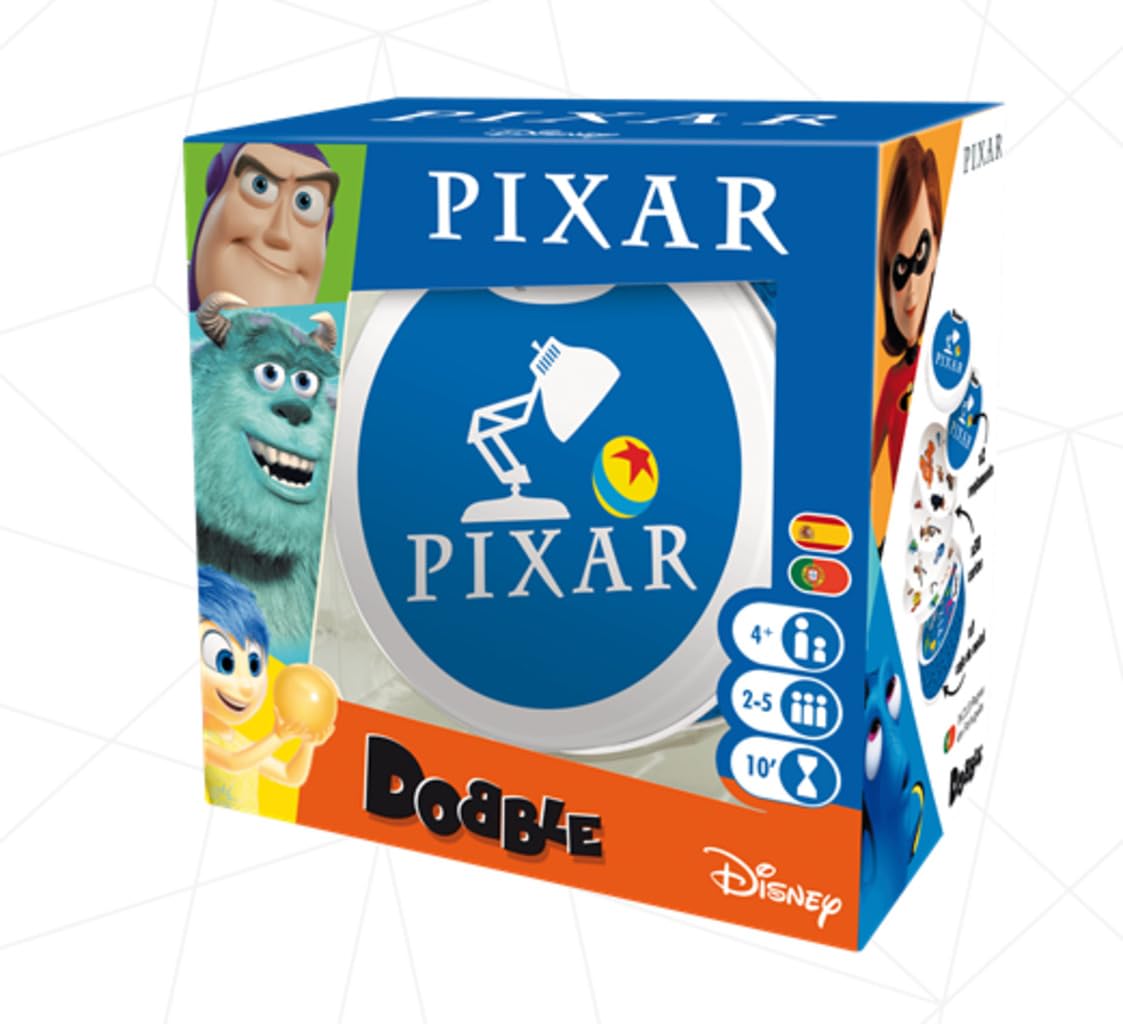 Zygomatic | Dobble Pixar | Action Card Game & Reflection | Ages 6+ | 2 to 8 Players | 15 Minutes per Game | Spanish and Portuguese