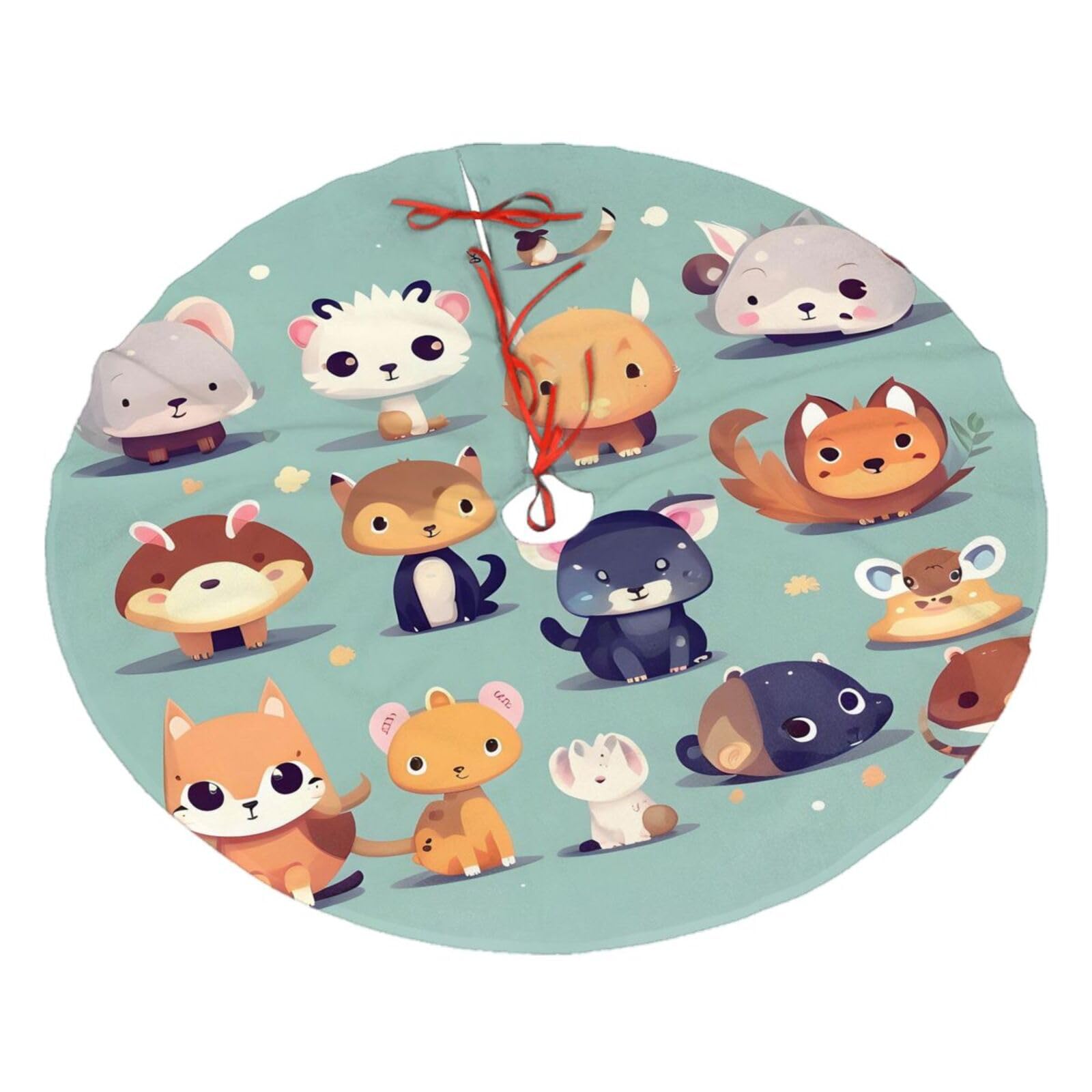 Cute Little Animals Printed Christmas Tree Skirt Christmas Plush Tree Skirt 48 inches (About 112.2 cm) Christmas