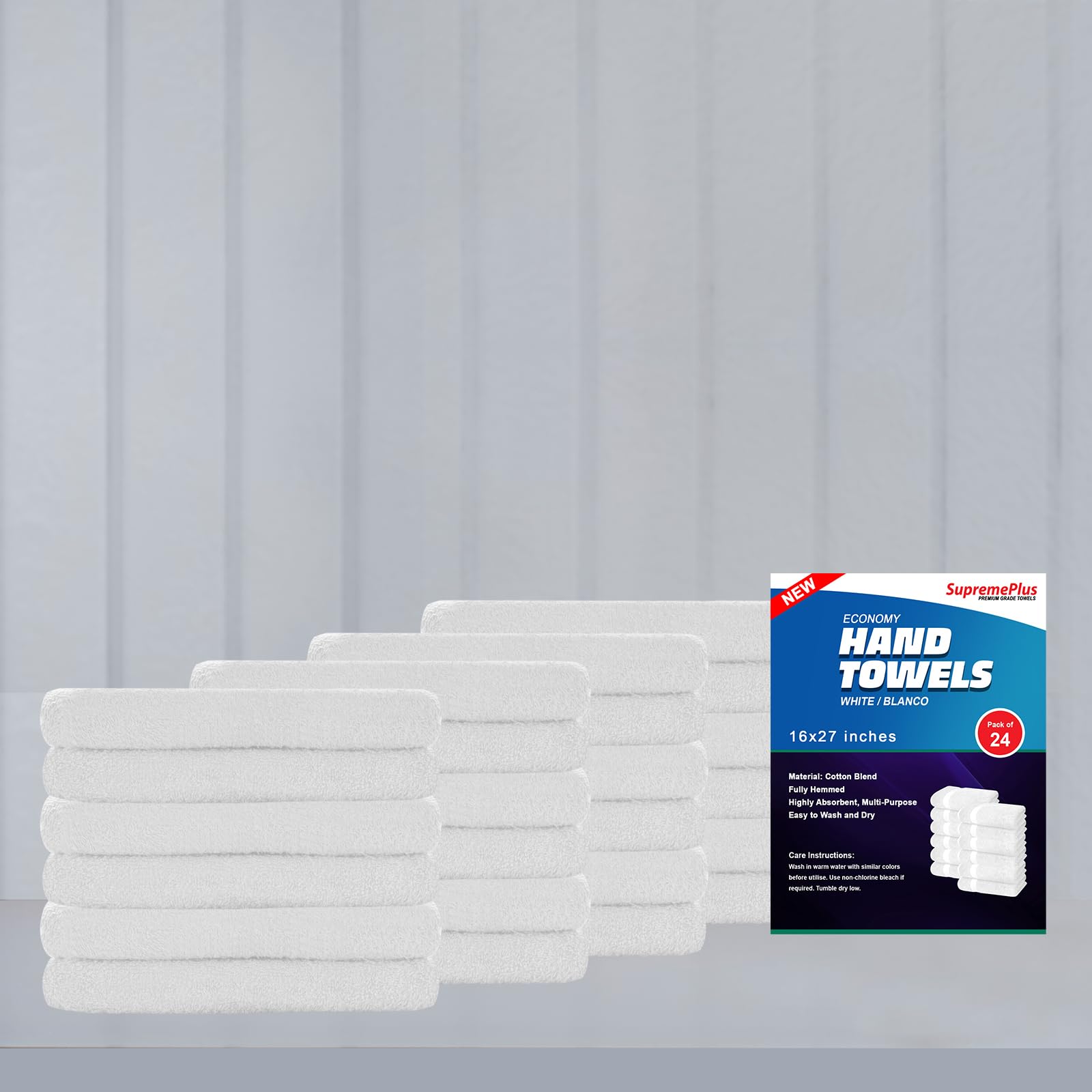 Toallas de mano económicas blancas – Toallas estándar para gimnasio, peluquería, hotel, spa, baño y motel, paquete de toallas de mezcla de algodón de gran tamaño, 16 x 27 pulgadas (paquete