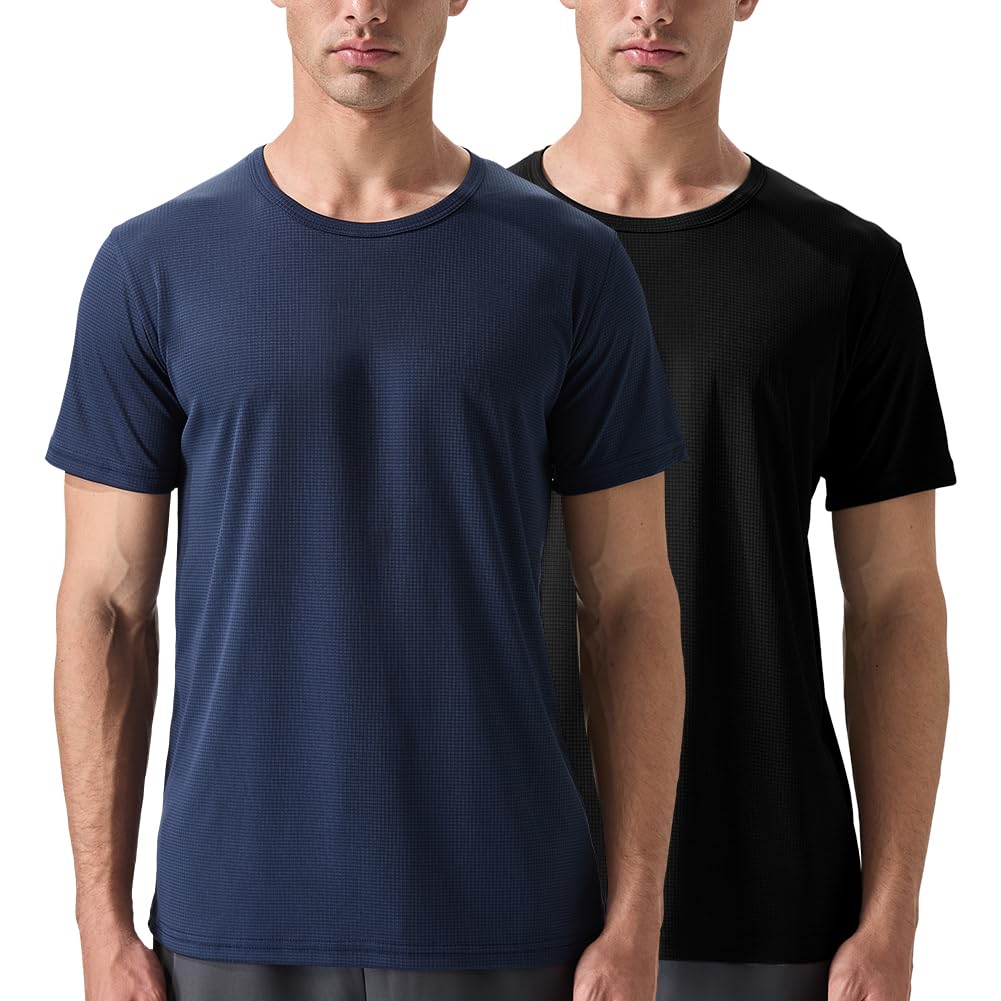 Mens 2 Pack Lightweight Crew Neck Athletic Running Short Sleeve T-Shirts Breathable Gym Workout Tee Shirts for Men