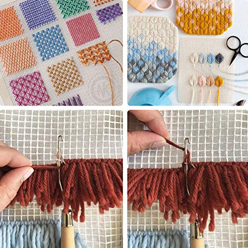 Image of Yushen 39.4 x 59 Inch Blank Rug Hooking Mesh Canvas Kit with Wooden Bent Latch Hook Tool for Latch Hook Rug Tapestry Canvas DIY