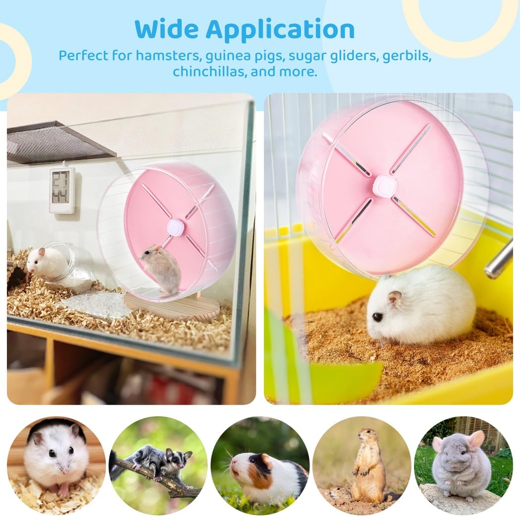 Rueda de hámster de 10.2 pulgadas con soporte, giratoria silenciosa para chinchillas, cobayas y deslizadores de azúcar, base de madera estable