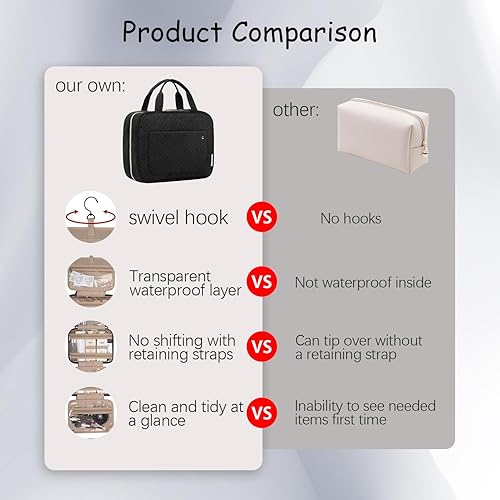 Miniatura 4 de gero Neceser de viaje con gancho para colgar, bolsa de almacenamiento de viaje impermeable, bolsa de maquillaje de viaje portátil, organizador de