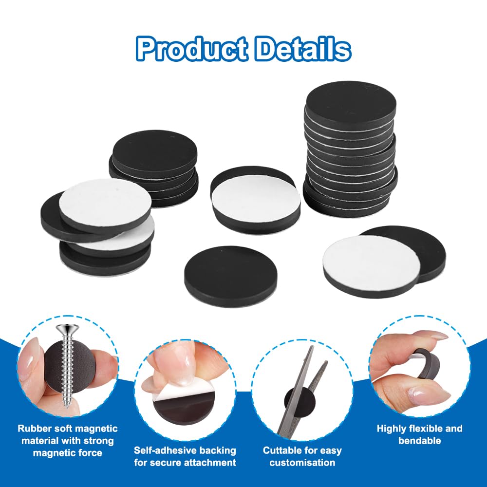 100 Piezas Imanes Adhesivos, 21 mm Redondos Autoadhesivos Magnets, Placas Magnéticas Autoadhesivas, Imanes Adhesivos Potentes, Imanes Pequeños Adhesivo, para Refrigeradores, Fotos, Manualidades, Negro — view 3
