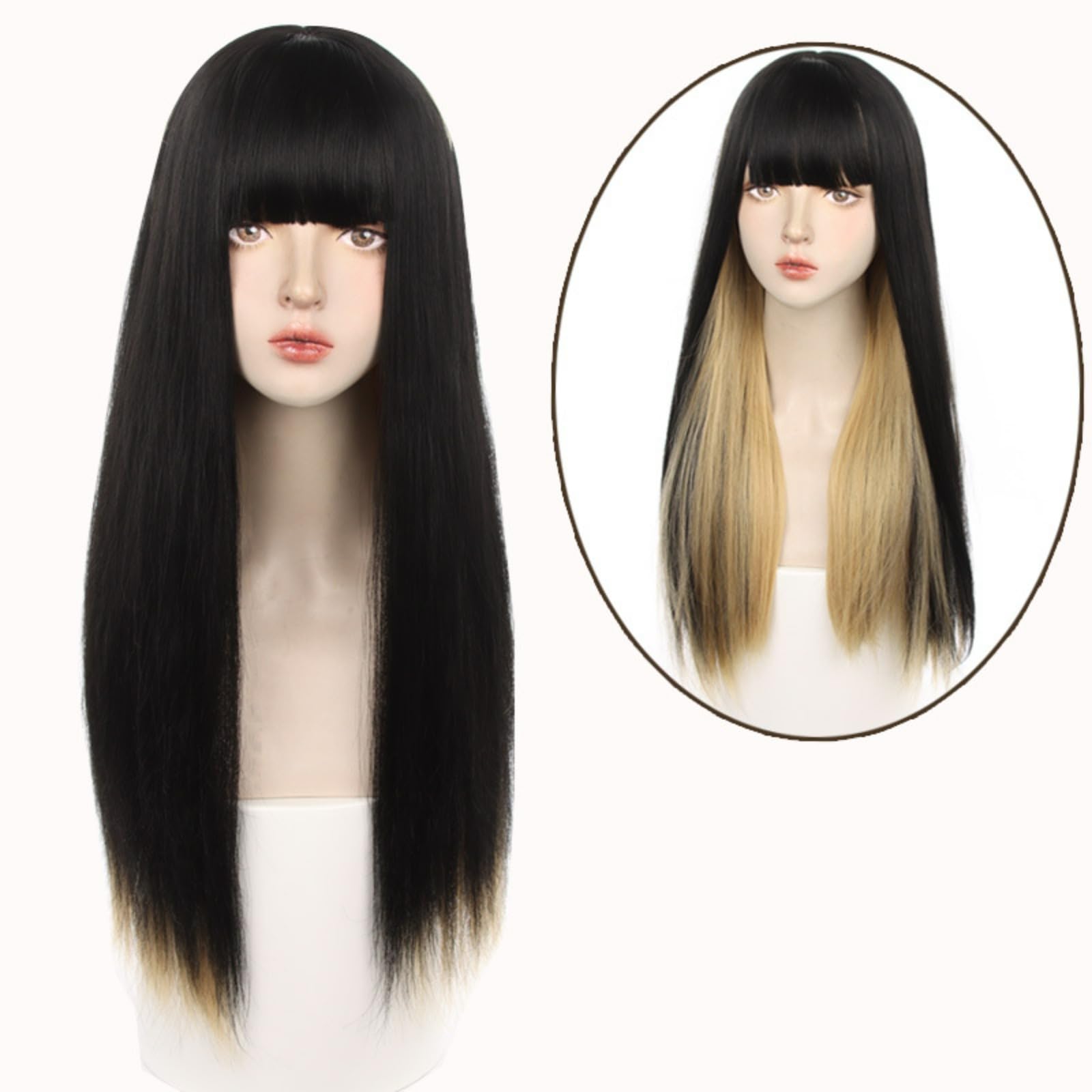 　白人ロリ かつら ライトブロンドロングストレート合成かつらロリータコスプレヘア前髪付き白人女性パーティー日常耐熱ファイバーヘア レースウィッグ（ブロンド  ユニコーン オンブル ブロンド ブラウン 合成ウィッグ ロング ウェーブのかつら 前髪付き 日常 コスプレ パーティー用 ...