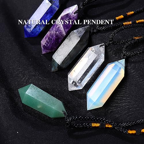 Image of Runyangshi Opal Healing Crystal Pendants, Double Pointed Crystal Quartz Necklace 6 Faceted Chakra Crystal Wand Stone