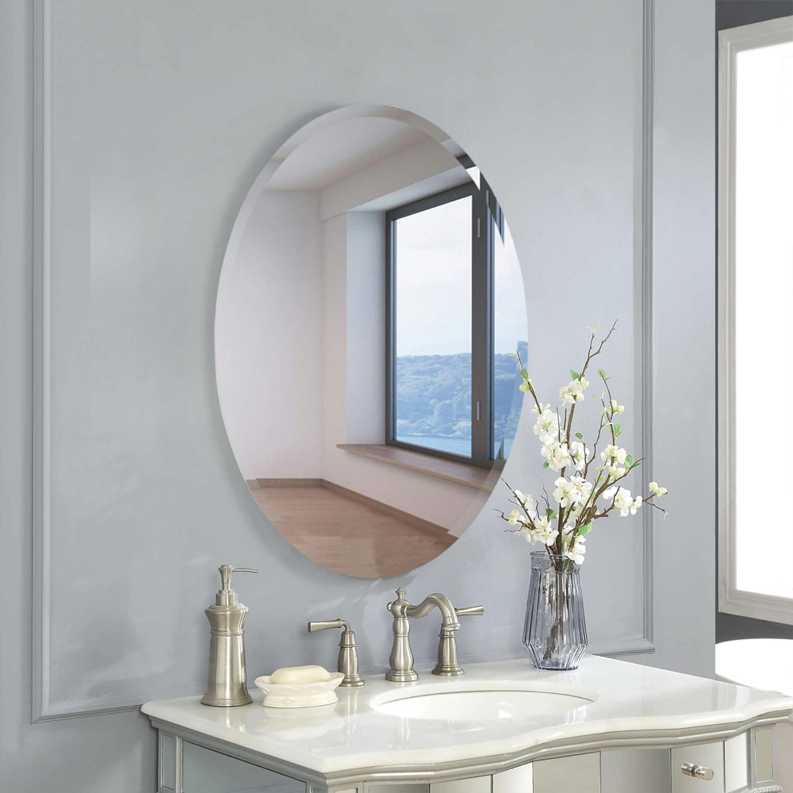 Warmiehomy 40x60cm Oval Frameless Self Adhesive Bathroom Mirror