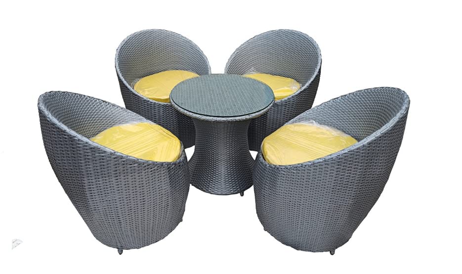 Image of Artic Fashion Apple Chairs Table Set 4+1 Wicker Patio Furniture Sets 4 Chair and 1 Table with Cushions for Garden Balcony Bedroom Powder Coated Frame Uv Protected Wicker (Grey+Yellow)