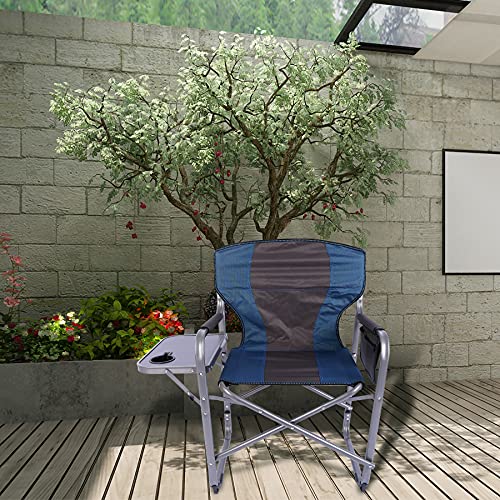 Campmax Oversized Camping Chairs For Adults 2 Pack, Sturdy Heavy Duty Folding Director Chair With Side Table, Portable For Outdoor Outside Sport Lawn, Blue 2 Pack #TOP6