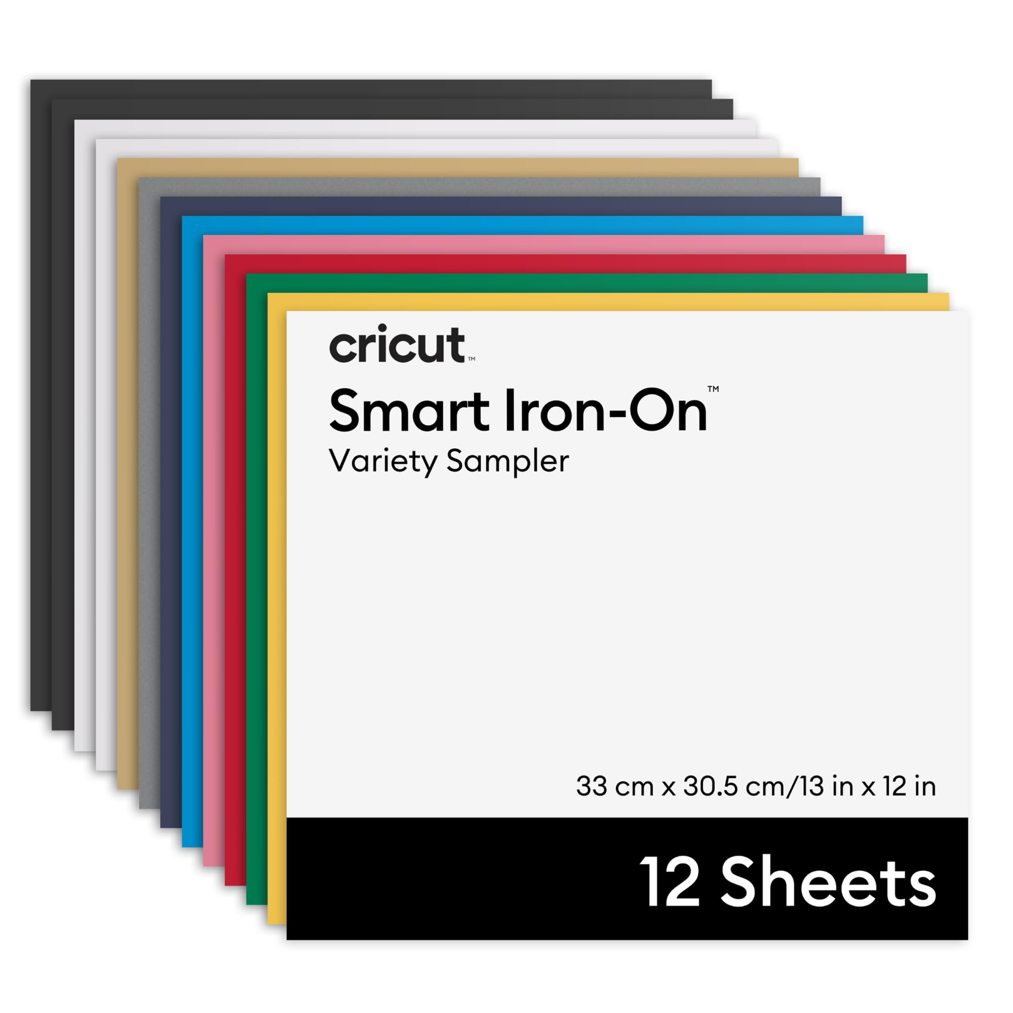 Cricut Vinilo termoadhesivo sin tapete de corte Smart Iron-On™, gama Variety, 33 x 30,5 cm (13 in x 12 in), 12 uds. | Vinilo de transferencia de calor HTV