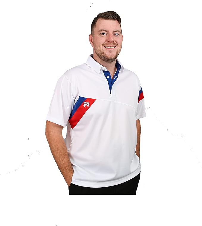 Henselite Britannia Mens Lawn Bowls PoloLawn Bowling PoloColor White and Navy White, Size XX