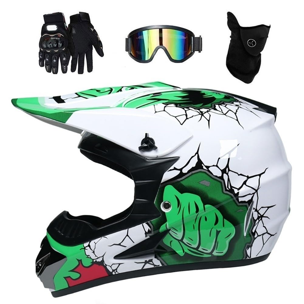 Gioventù Bambini Integrali Casco Motocross, con Occhiali Guanti Maschera, Unisex Moda Fuori Strada Corsa Moto Karting Caschi, Discesa Enduro BMX MTB ATV Dirt Bike Incidente Casco