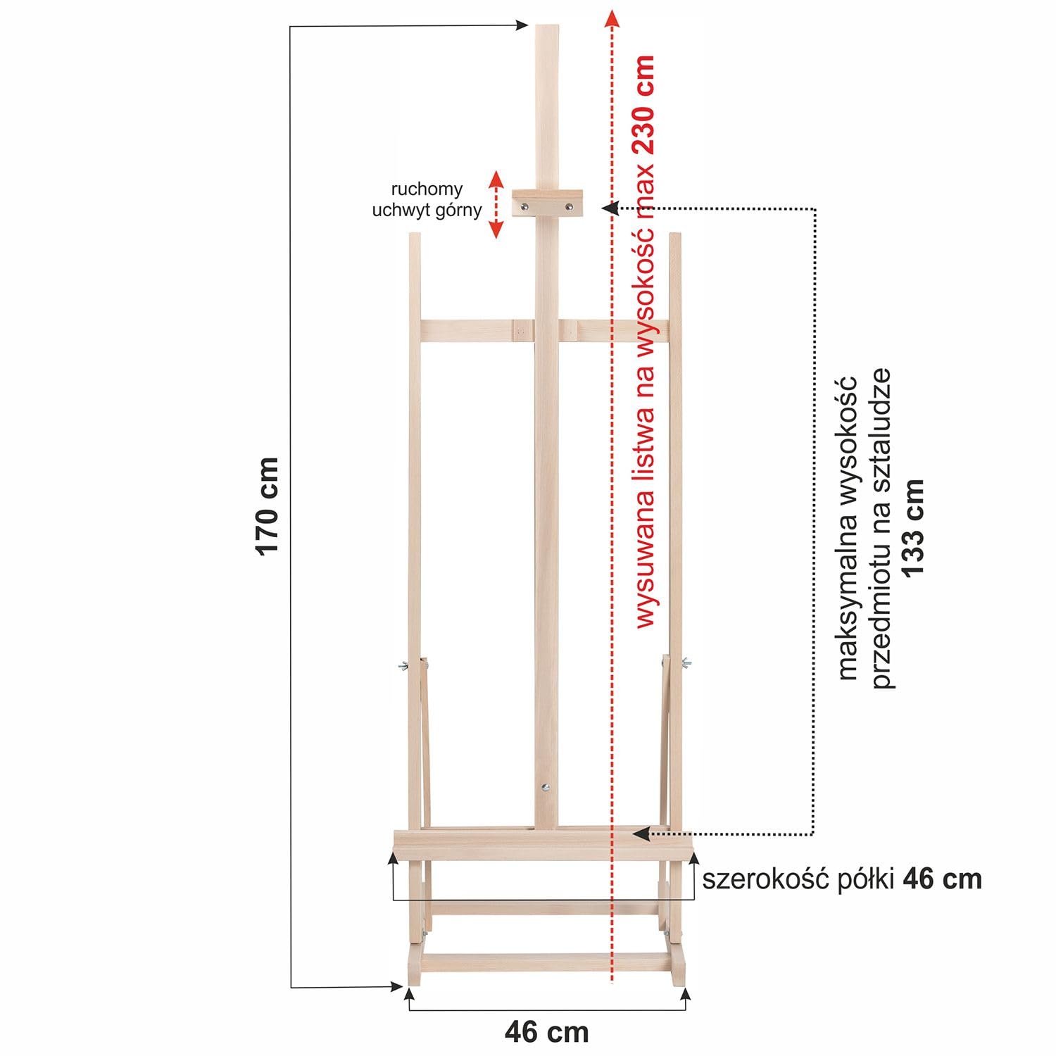 Cavalletto grande in legno con angolo di inclinazione regolabile, 170/230 cm