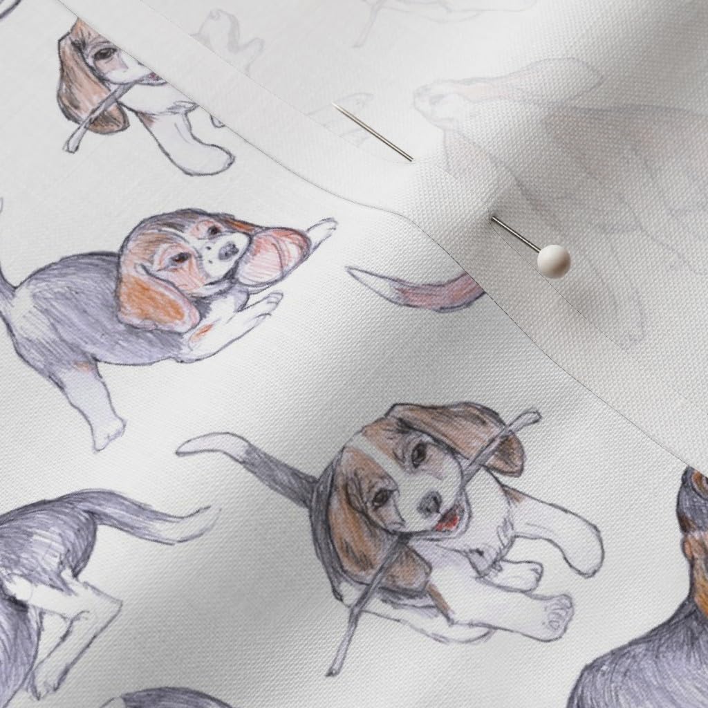 Spoonflower Fabric - Beagle Pups White Puppy Puppies Hound Dog Printed on Petal Signature Cotton Fabric by The Yard - Sewing Quilting Apparel Crafts Decor