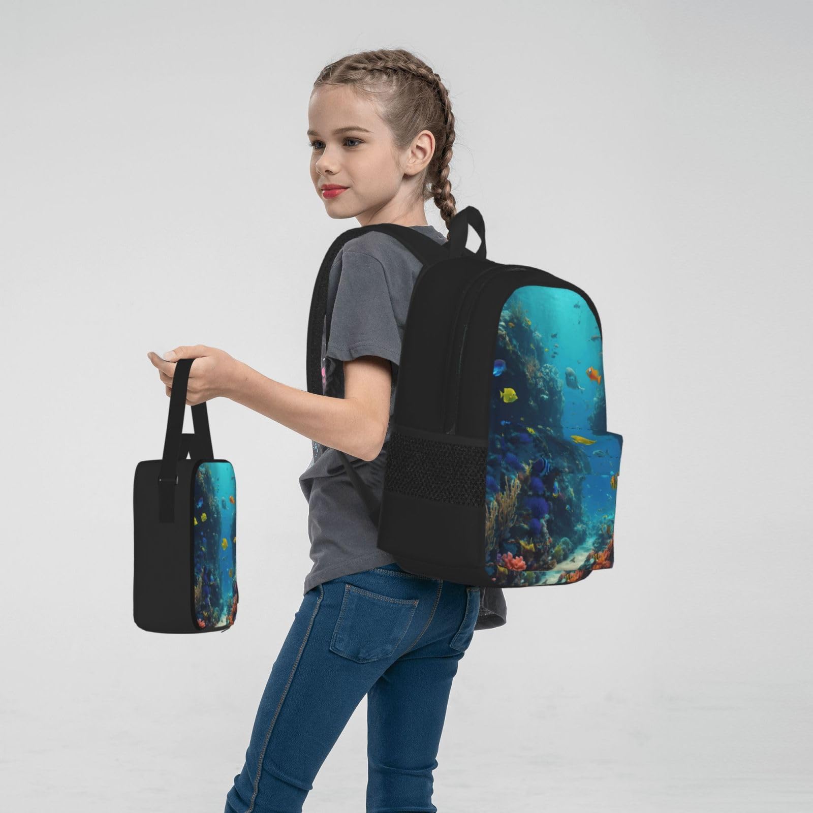 Zaino, borsa portapranzo, astuccio, set da 3 pezzi, per lavoro e