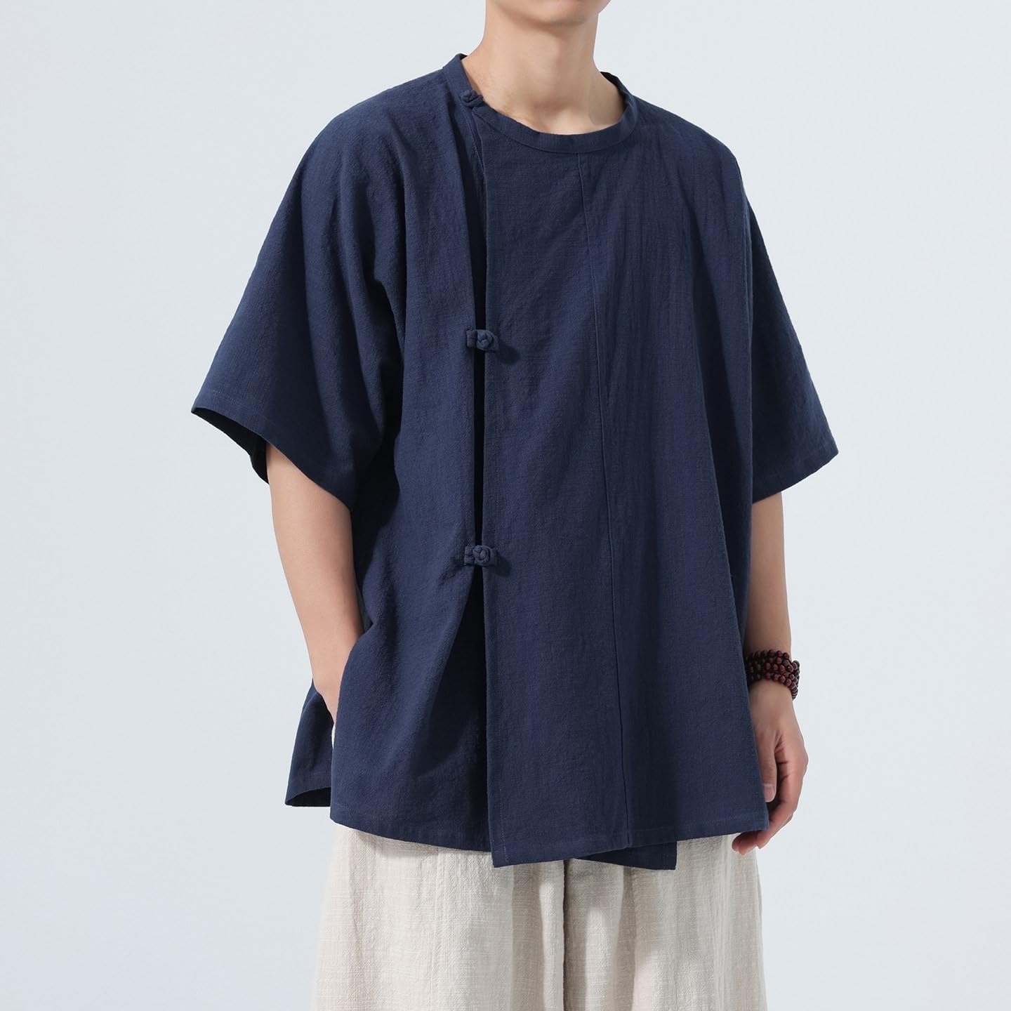 Men's Summer Chinese Style Tang Suit Daily Hanfu Short Sleeve Casual Shirt
