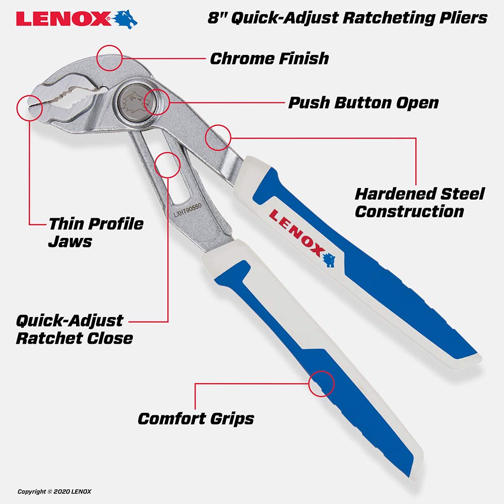LENOX TOOLS, LXHT90550, Alicates de mandíbula en V de ajuste rápido de 20 cm