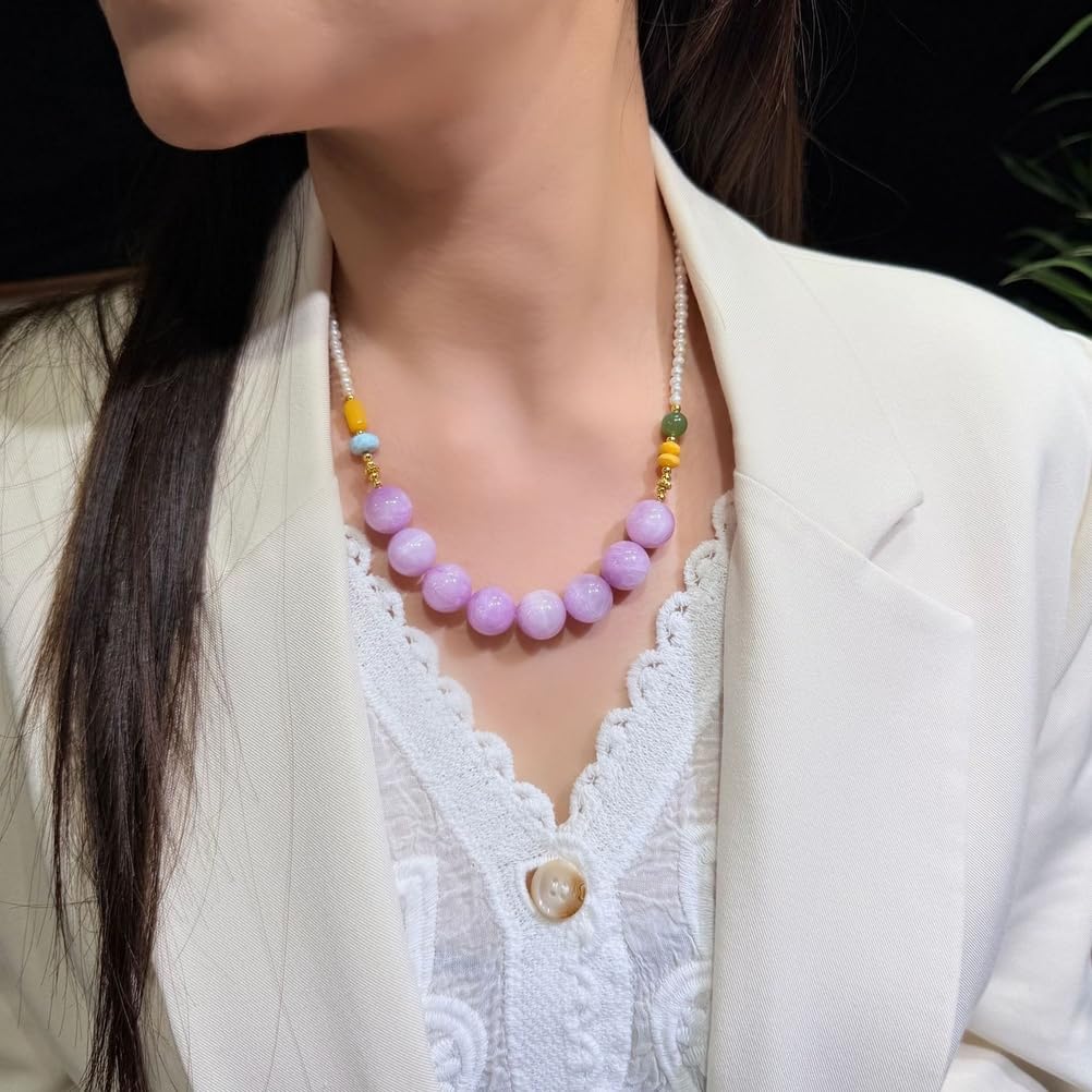 Collar de Cristal Sencillo y único para Mujer, Gargantilla de Cuentas de kunzita Natural, joyería de Moda Hecha a Mano con Cuentas, Regalo de meditación