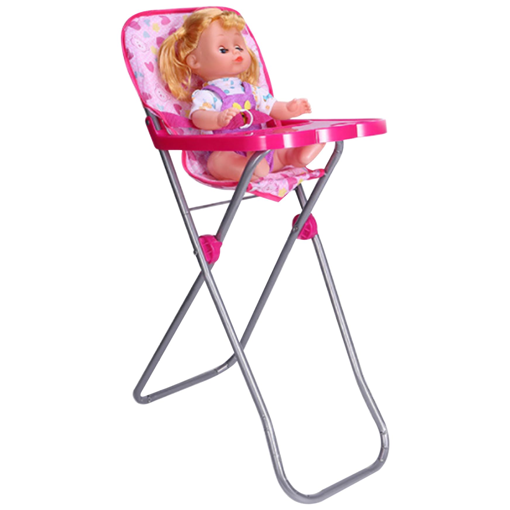 Baby Doll Furniture, Baby Doll High Chair with Tray Simulation Miniature Adjustable High Chair Foldable Furniture for Pretend Play, No