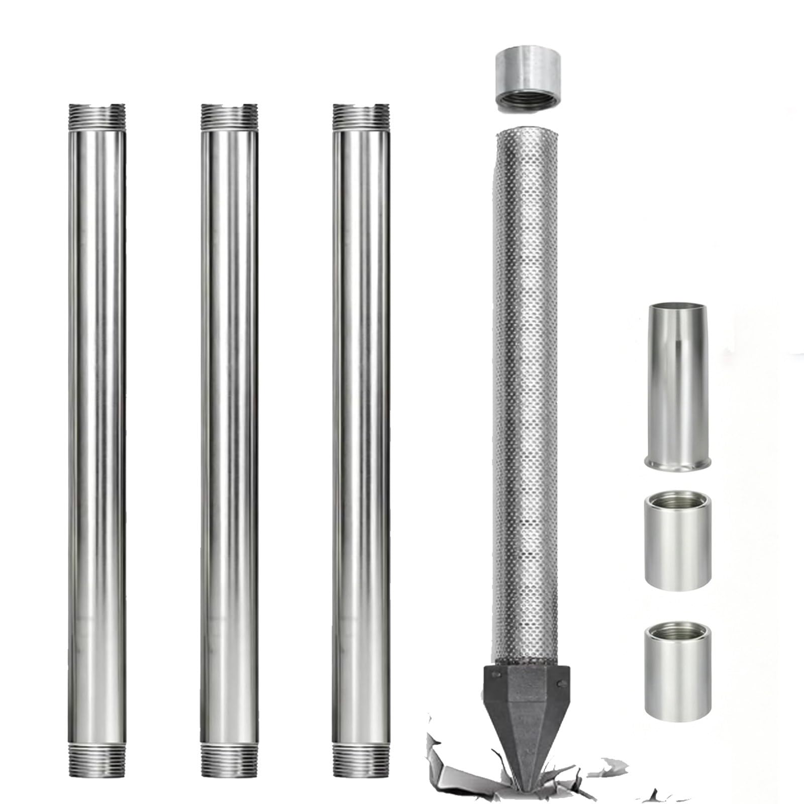 ZyKnaurral Water Well Kit with 1-1/4" Well Drive Point, Driven Well Kits Includes Galvanized Pipes, Couplings and Drive Cap, DIY Shallow Well Kit for Garden Irrigation & Water Supply 4M-NoWaterPump
