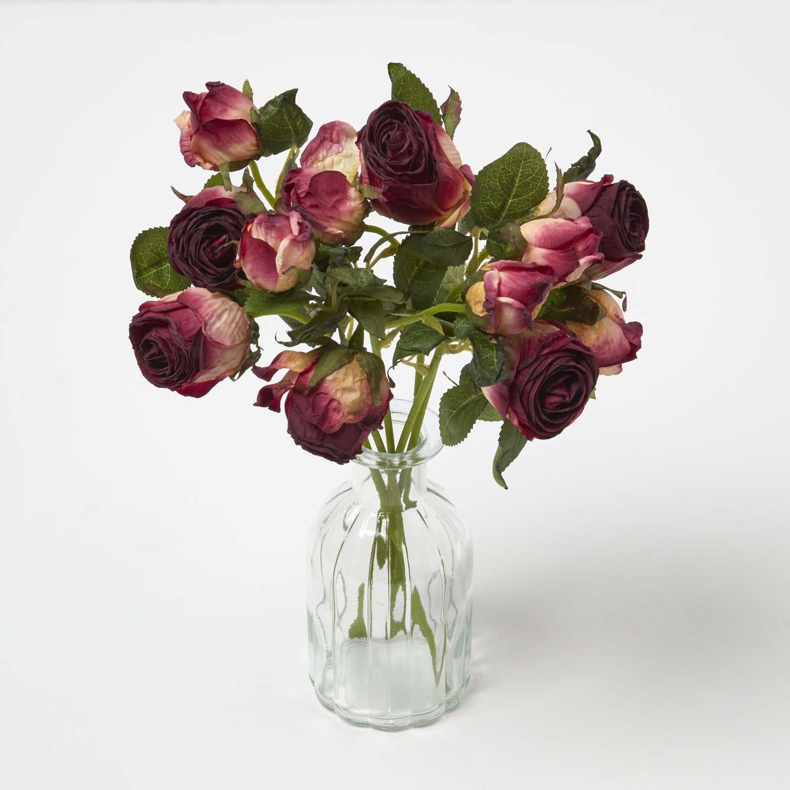 Homescapes Bordeaux, Red Decorative Artificial Flowers Dried Red & Apricot Roses, Realistic Fake Silk Flowers In Bouquet, Two-Toned Rose Faux Flowers For Indoor Floral Arrangement, Diy & Interior Decoration, 37 Cm