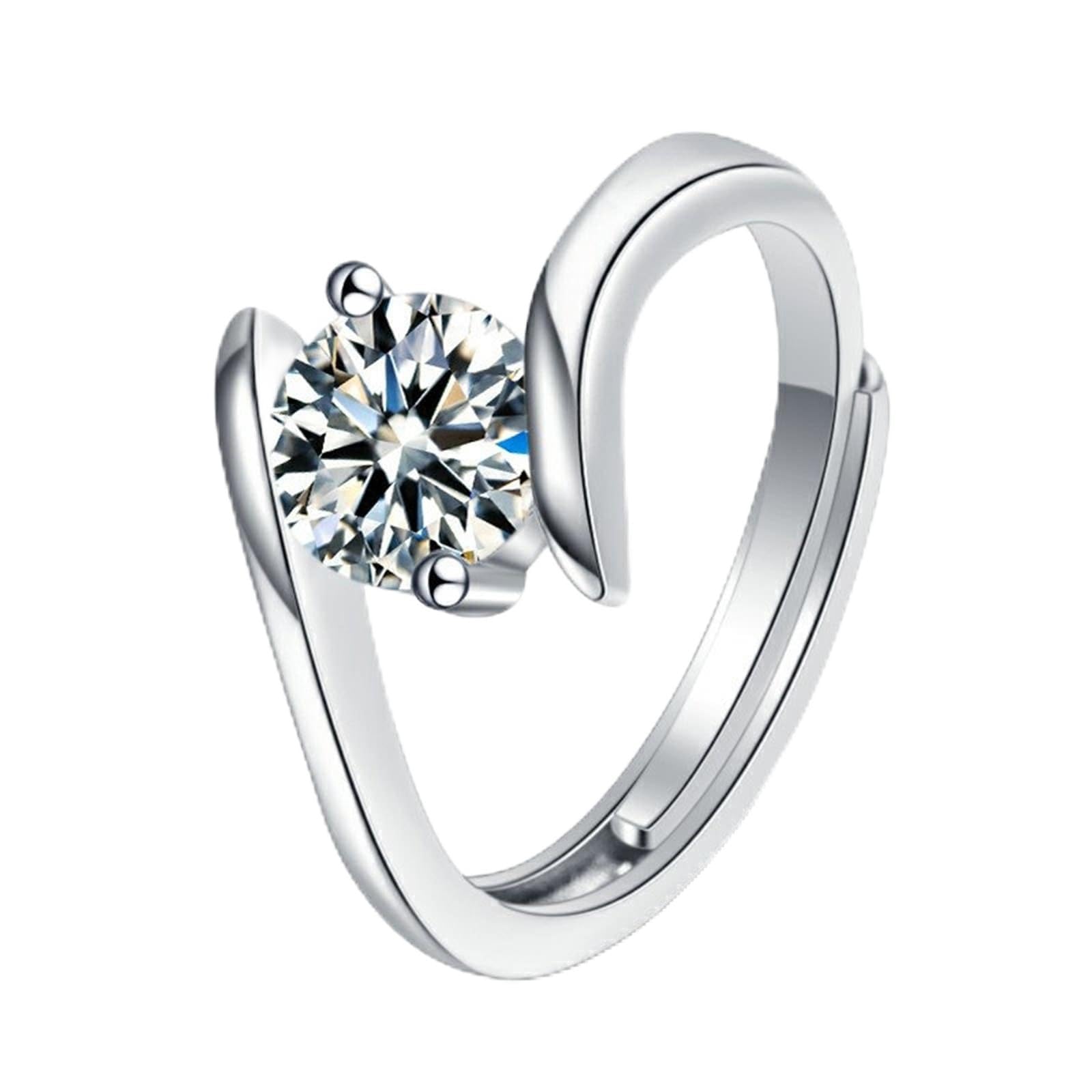 Promise Ring Band 14K białe złoto pierścionek dla kobiety Moissanite dwa pazury z cyrkonią rozmiar H 1/2 moda dla pań biżuteria rocznicowa