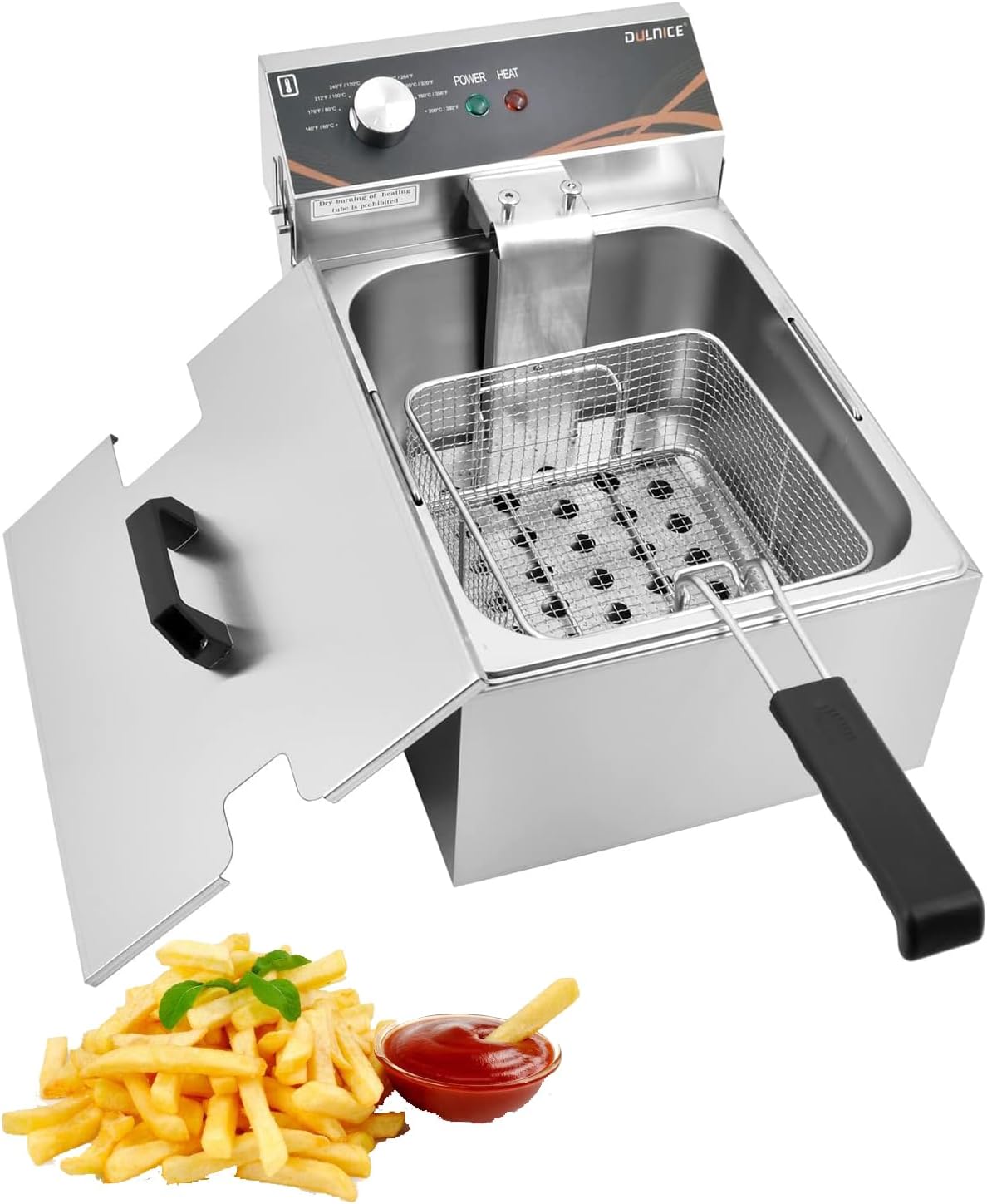 DULNICE 6L Commercial Deep Fat Fryer,3000W Stainless Steel Electric Deep Fryer With Basket&Lid Temperature Control 60-200ยฐC Fast Heating Easy Clean Chip Fryer for Kitchen & Restaurant Use