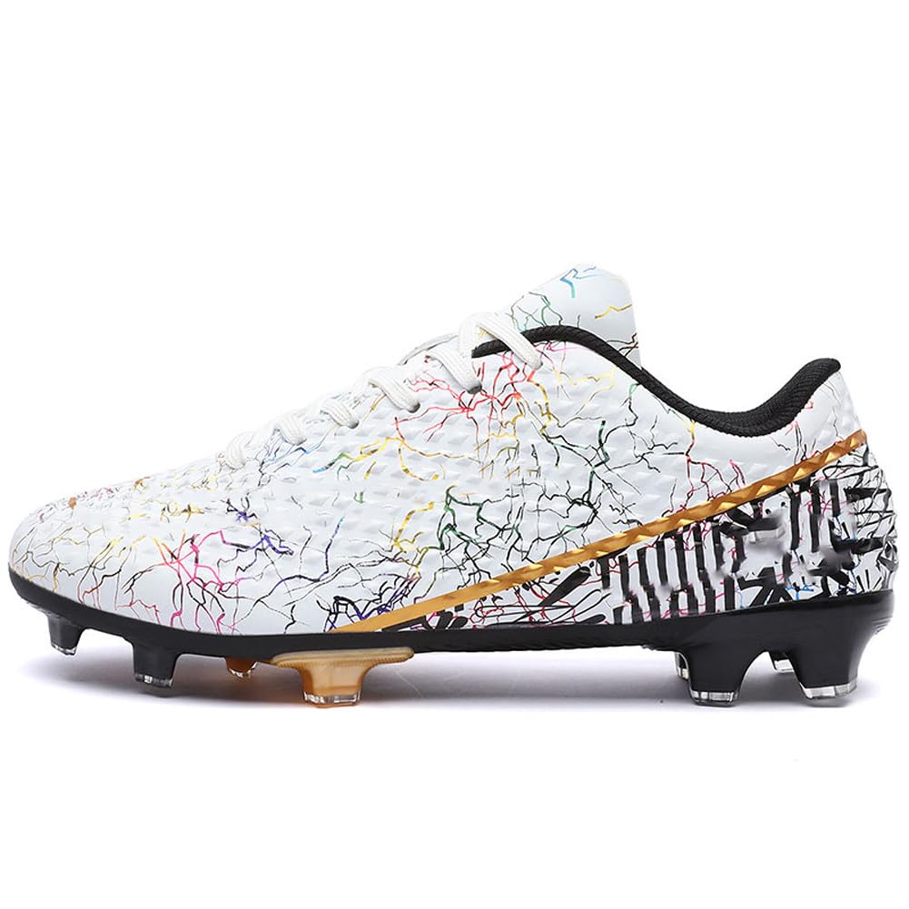 WILTENA Womens Comfy Soccer Cleats Mens Low Top Firm Ground Football Shoes Girls Boys Fashion Outdoor Football Sneakers White Size 8.5w/7m