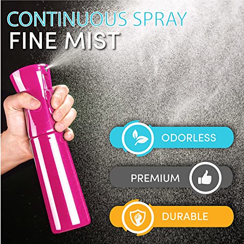 Hula Home Continuous Mist Spray Bottle (10.1Oz/300Ml) Empty Ultra Fine Plastic Water Mist Sprayer – For Hairstyling, Cleaning, Salons, Plants & More - Pink #TOP1