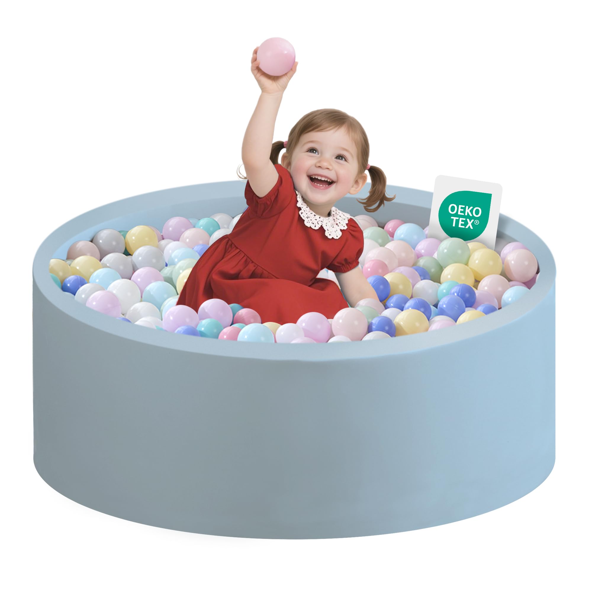 Ball Pit for Toddlers 1-3 Memory Foam Ball Pits 31.5''x11.8'' Baby Ball Pit Indoor Game Round Play Ball Pool For Children for Girls and Boys (Lightblue, NO Balls)