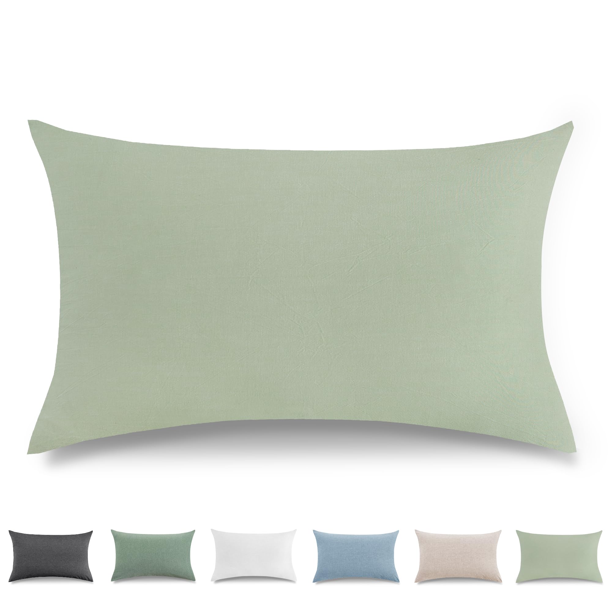 TOCOMOA Kissenbezug 40x60 cm 2er Set - 100% Gewaschene Baumwolle Kissenbezüge Oeko-TEX Zertifiziert, Leinenoptik und Atmungsaktiv Kissenhülle, Hellgrün Kopfkissenbezug mit Reißverschluss