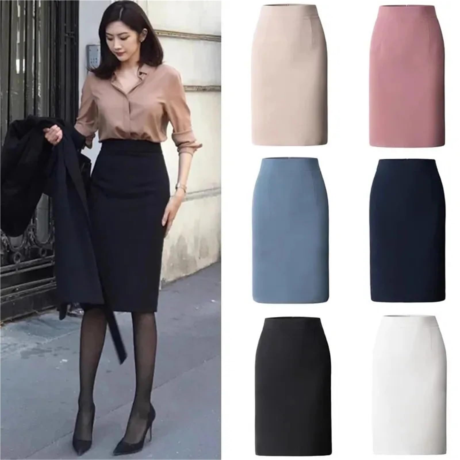 Gonna Tubino A Costine Double Face Tapata – Vita Alta, Sopra Ginocchio, Tessuto Ponte 62% Rayon 33% Nylon 5% Elastan, Elegante Per Ufficio