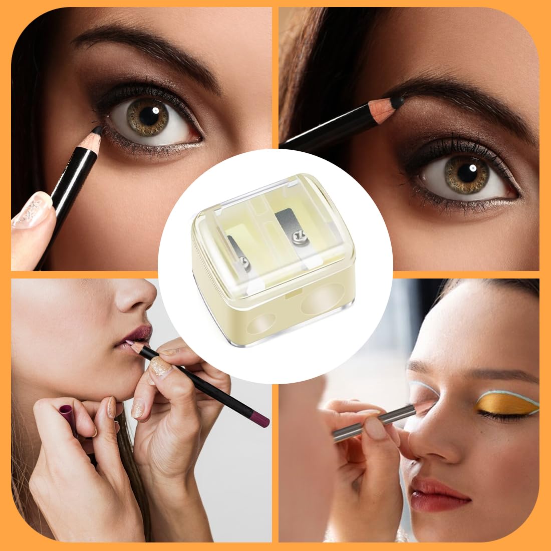 NHQZ 2 Pezzi Temperino matita occhi, Temperamatite di Bellezza, Temperamatite con serbatoio, Temperamatite trucco, Temperino matita labbra, Bianco