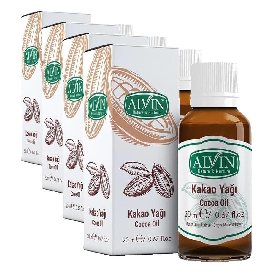 Alvin Kakao Yağı, Soğuk Sıkım,Yüzde Yüz Saf ve Doğal, 20 ml (4 paketi)