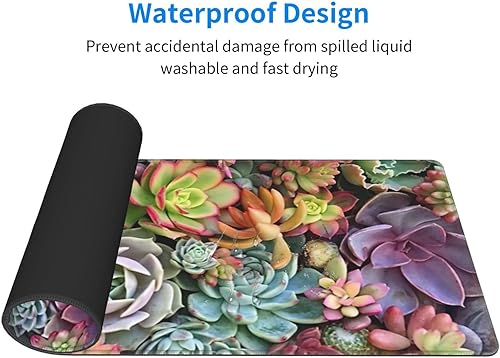 Miniatura 6 de Alfombrilla para mouse de plantas suculentas naturales con diseño de acuarela, tamaño XL, extendida, base de goma antideslizante, borde cosido,