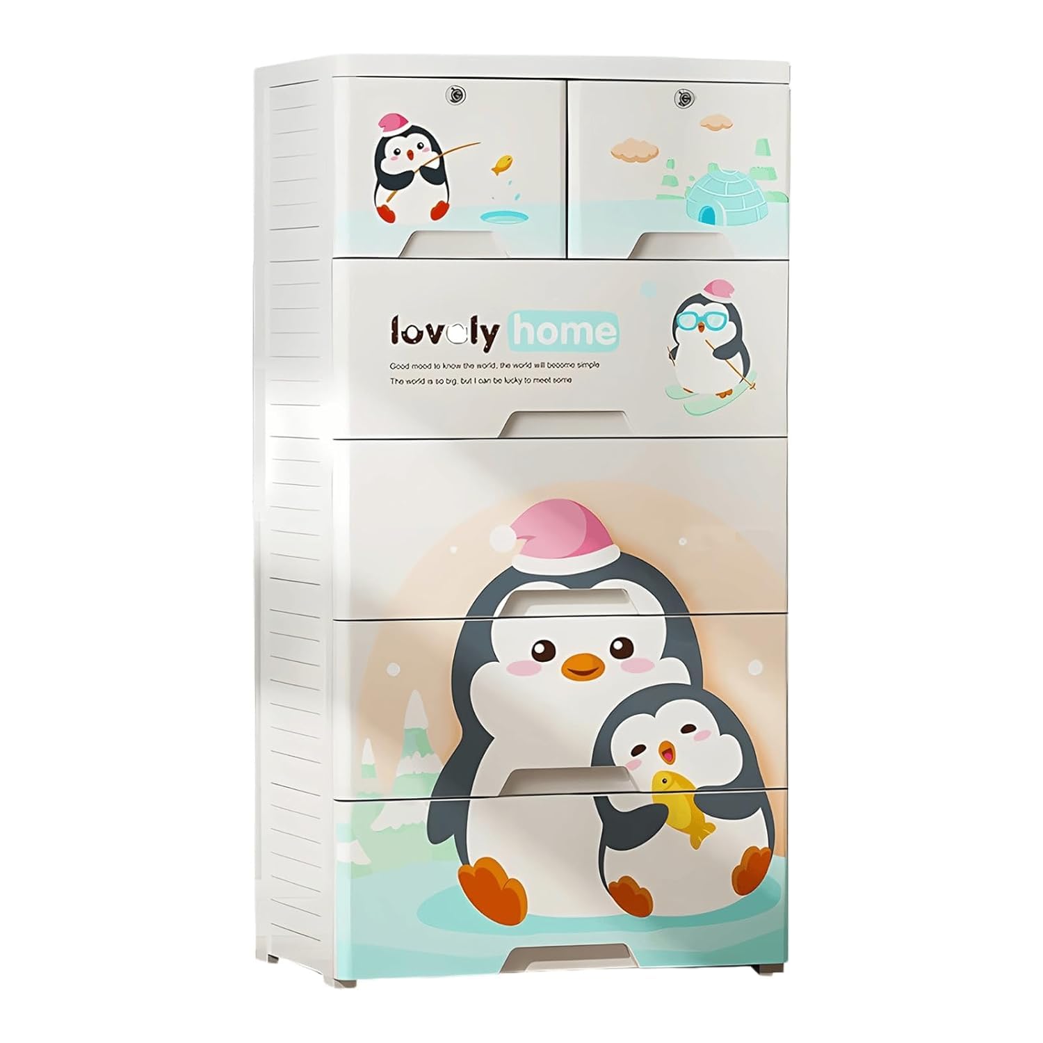TOYPENTER 5 Layers High Density Plastic Storage Cabinate with Wheels I Collapsible Kids Clothing Wardrobe | Portable Waterproof Multipurpose Storage/Adjustable 6 Drawers Almirah for Babies (Penguin)-image-29